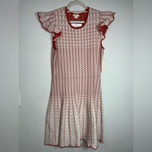 Shoshanna Burnt Orange and White Chevron Midi Dress